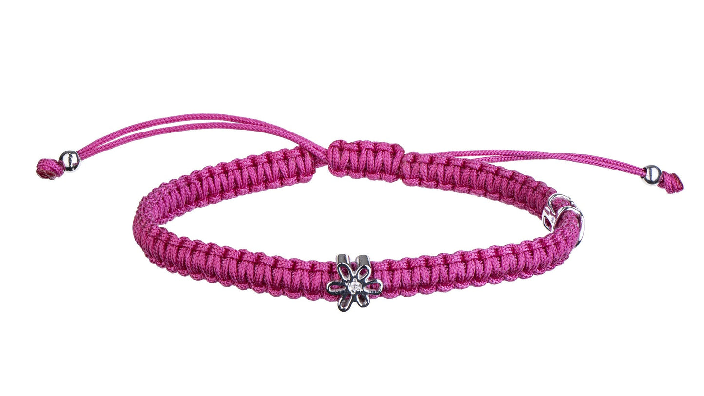Concordia Indole Flower bracelet, white gold diamond flower on fuchsia cord