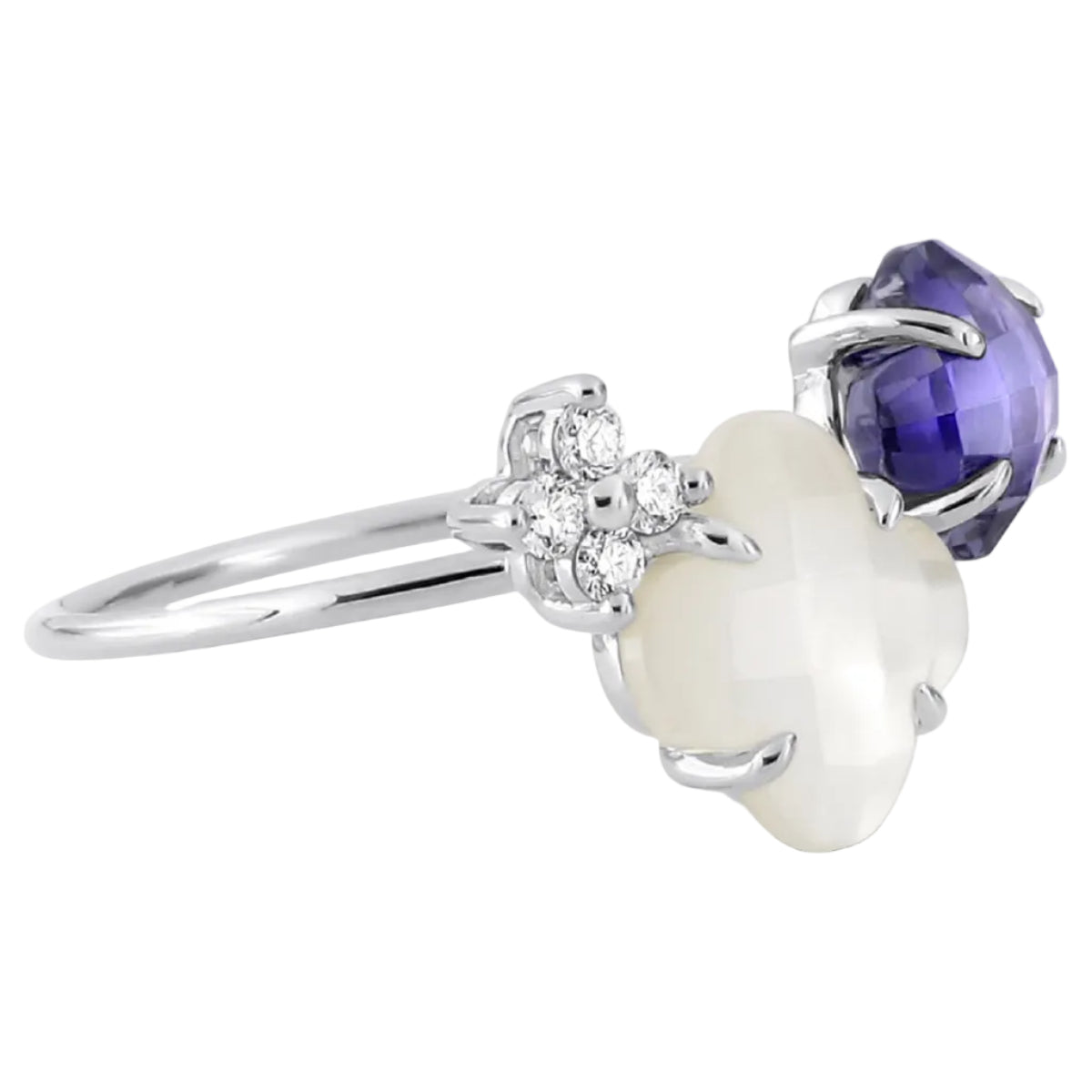 Morganne Bello – Ring Bouquet, Perlmutt & Iolith, Diamanten, 18K Weißgold