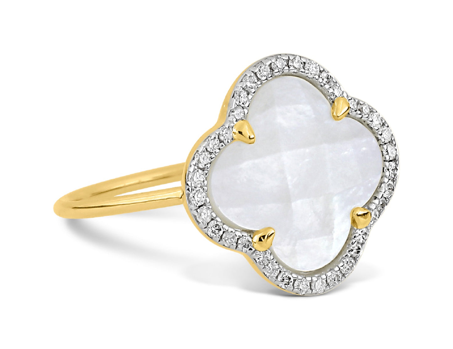Morganne Bello – Victoria Diamants Ring, Perlmutt & Diamanten, Gelbgold