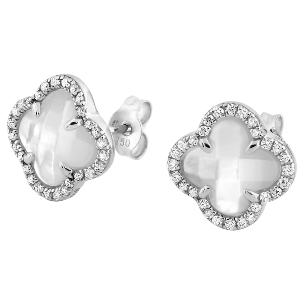 Morganne Bello – Ohrstecker Victoria, Nacre Blanche & Diamanten, Weißgold