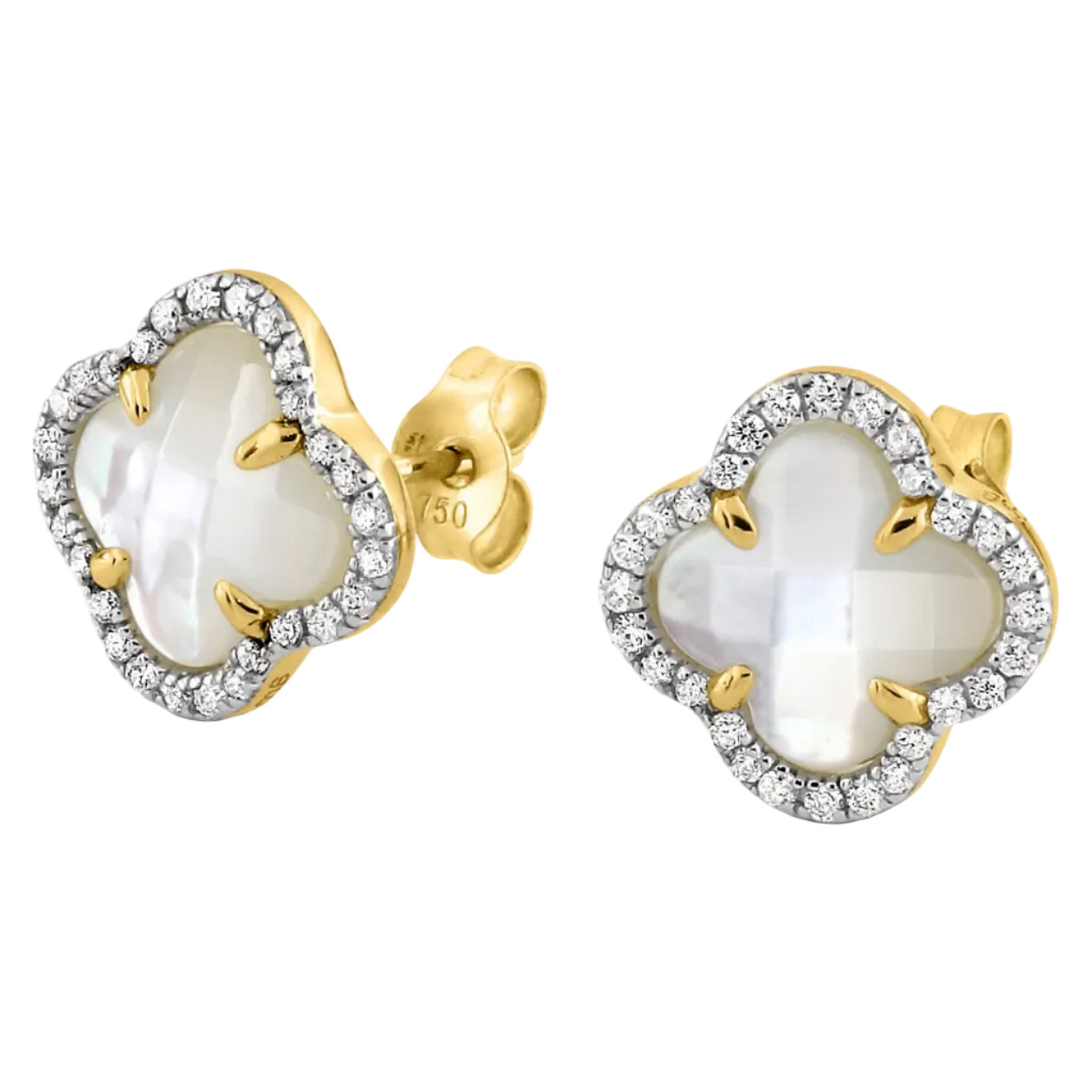 Morganne Bello – Ohrstecker Victoria, Nacre Blanche & Diamanten, Gelbgold