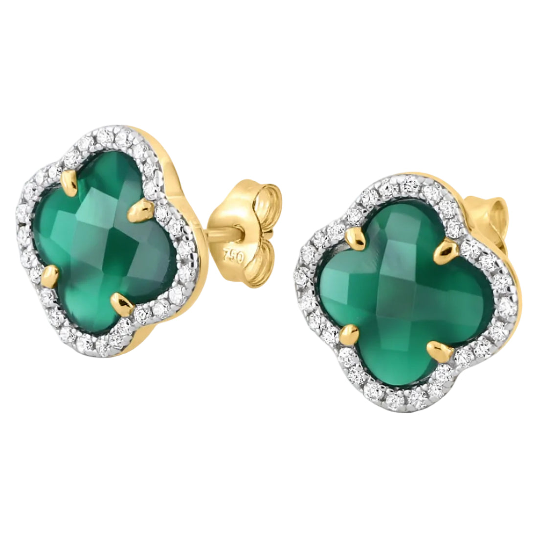 Morganne Bello – Ohrstecker Victoria, Grüner Achat & Diamanten, Gelbgold