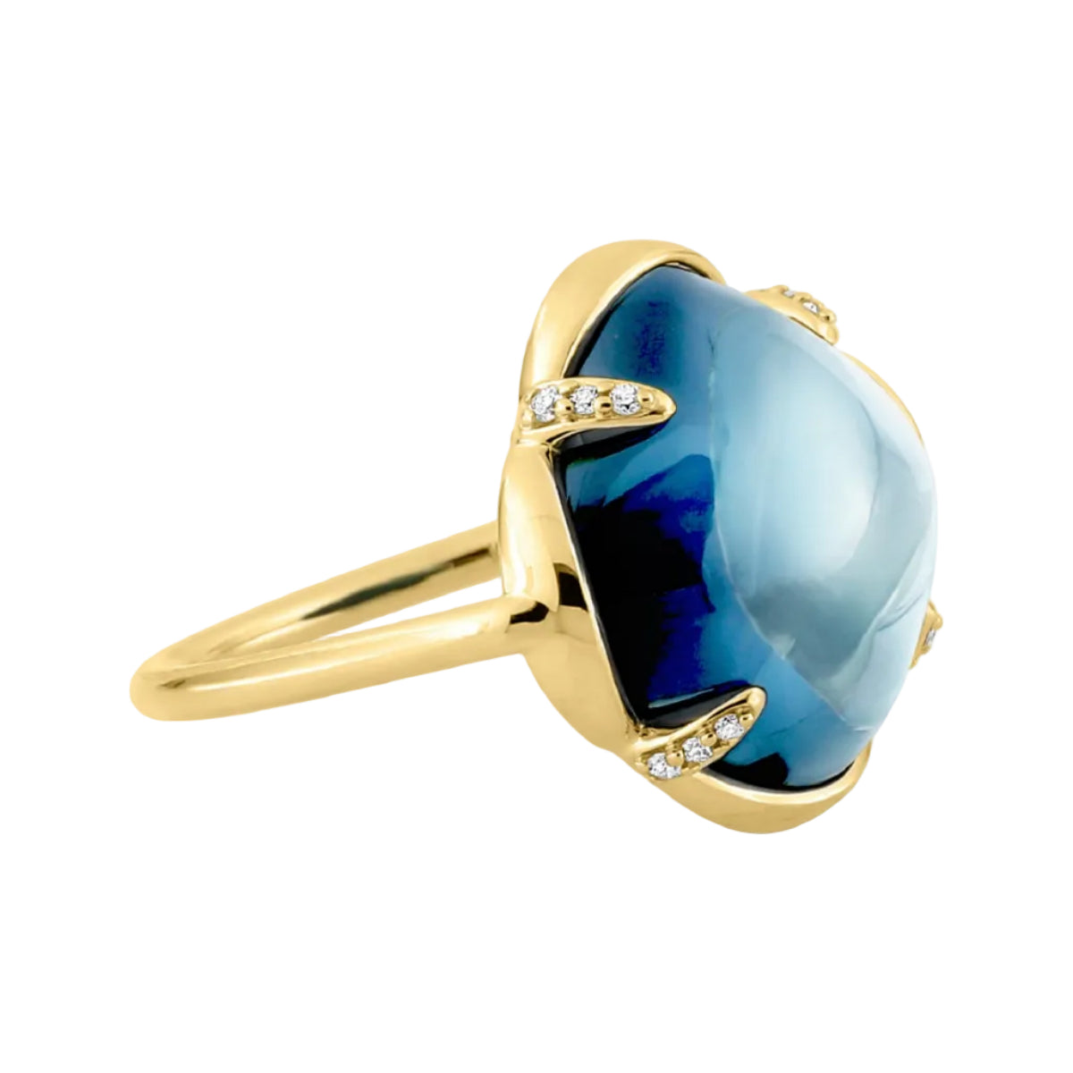 Morganne Bello – Ring Songe, Blue London Topaz, Diamanten, 18K Gelbgold