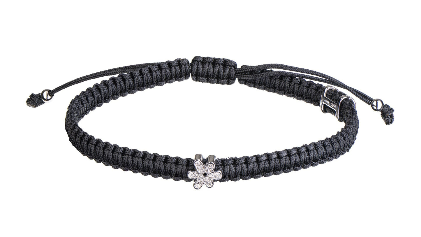 Concordia Indole Flower bracelet, white gold flower charm on blue cord