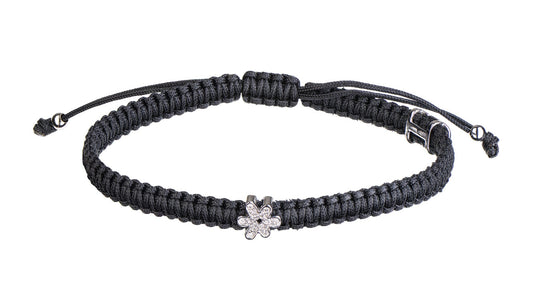 Concordia Indole Flower bracelet, white gold flower charm on blue cord