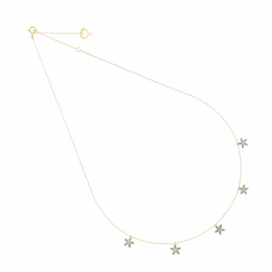 Maman et Sophie Gold 18K – Halskette Fiore, Gelbgold, 5 Blumen, Diamantstaub