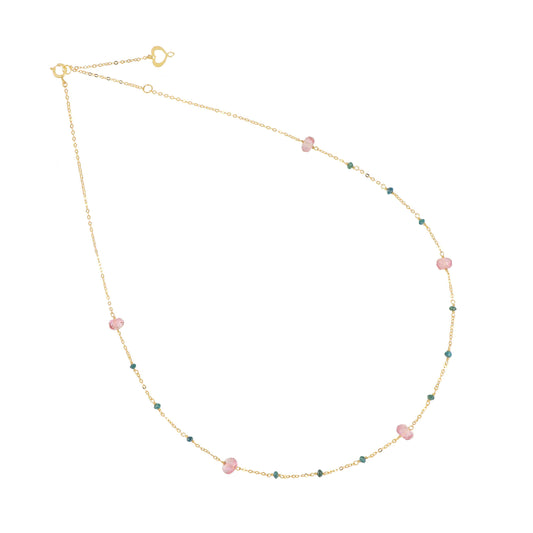 Maman et Sophie Pink Topas & Green Diamond Halskette aus 18K Gold