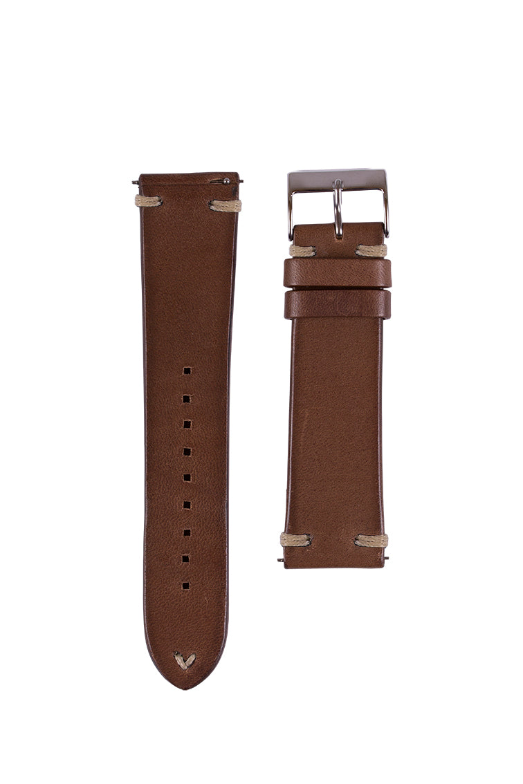 Uhrenarmband aus navyblauem Pferdeleder, handgefertigt in Italien, mit silberner Dornschließe