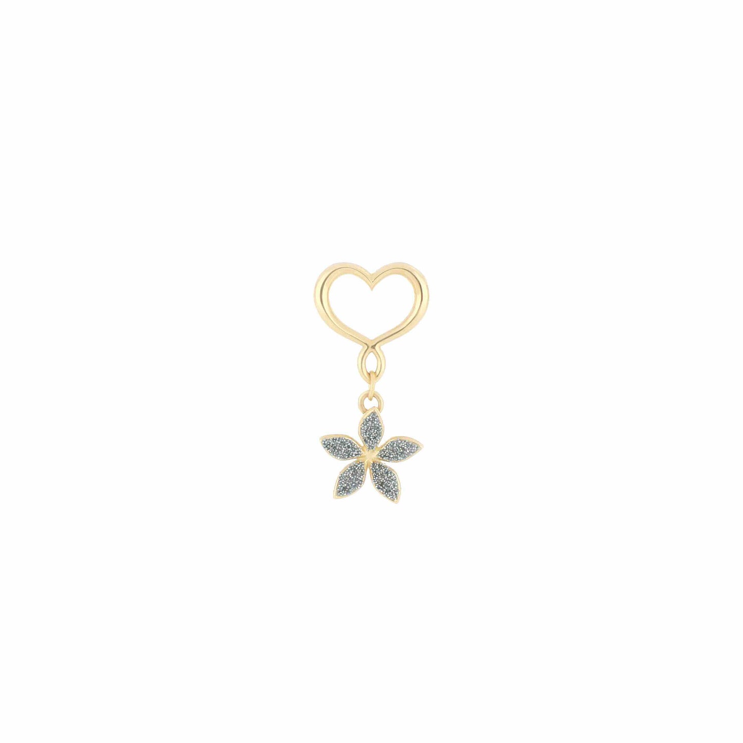 Maman et Sophie Gold 18K – Ohrringe Fiore, Gelbgold, Herz & Blume, Diamantstaub