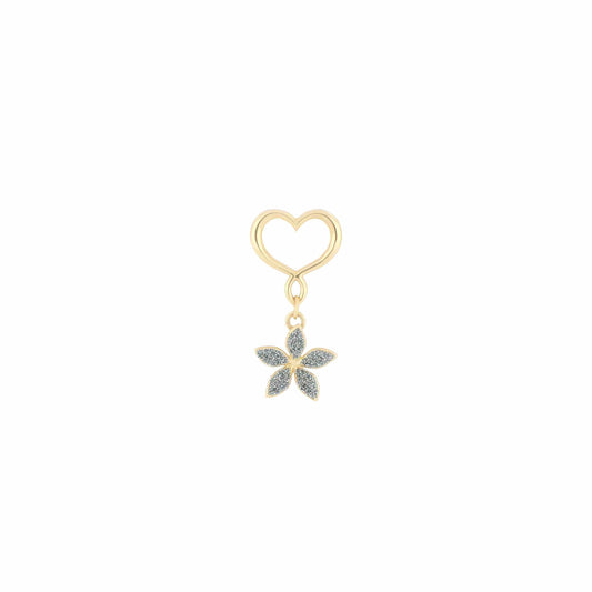 Maman et Sophie Gold 18K – Ohrringe Fiore, Gelbgold, Herz & Blume, Diamantstaub
